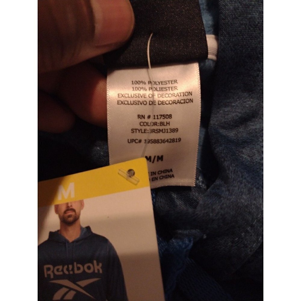 NWT New Reebok Pullover Hoodie Men's Size Medium M Blue Drawstring Polyester L/S - Picture 8 of 12